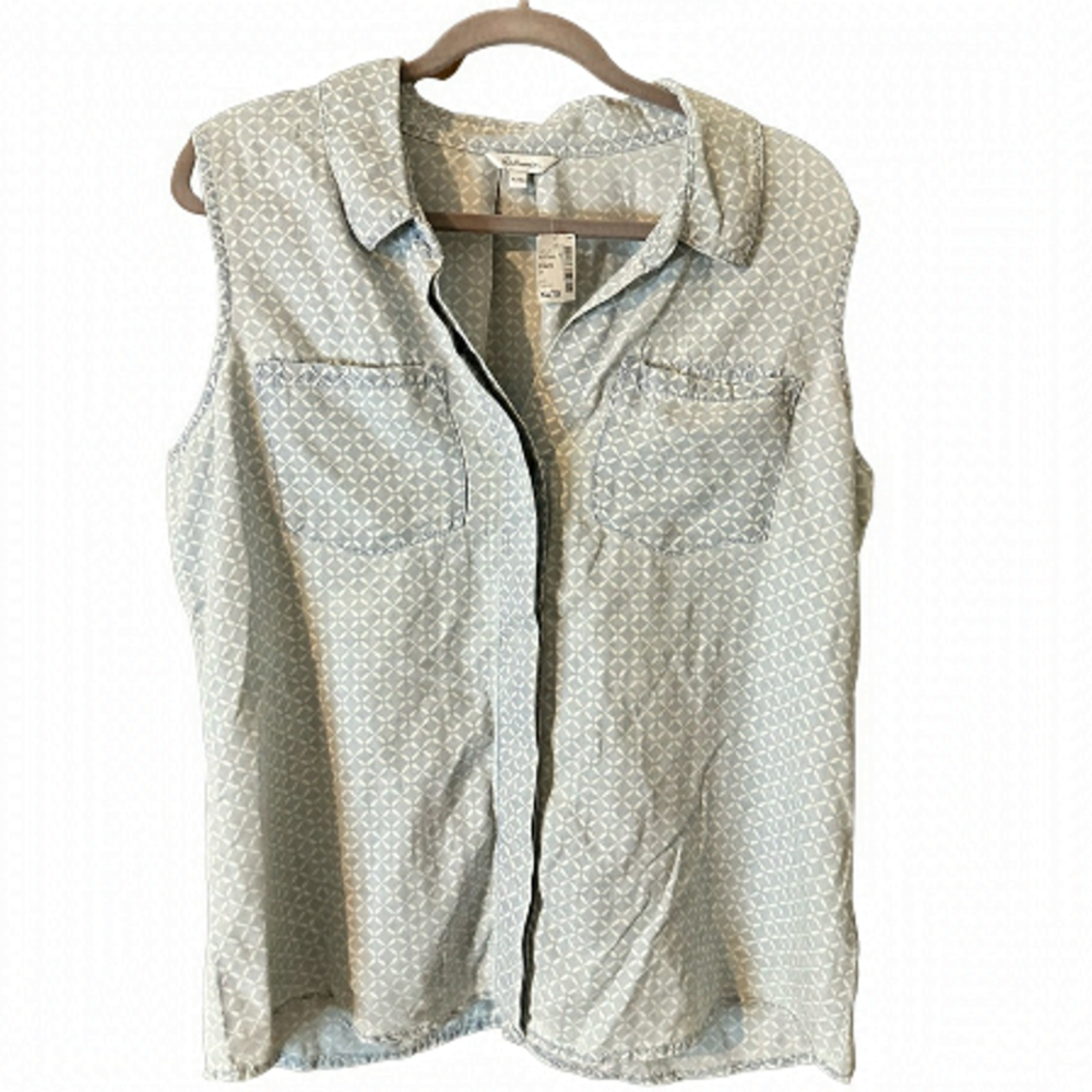 Reitmans Women’s Sleeveless Front Pockets Button-Up Diamond Pattern Top XL